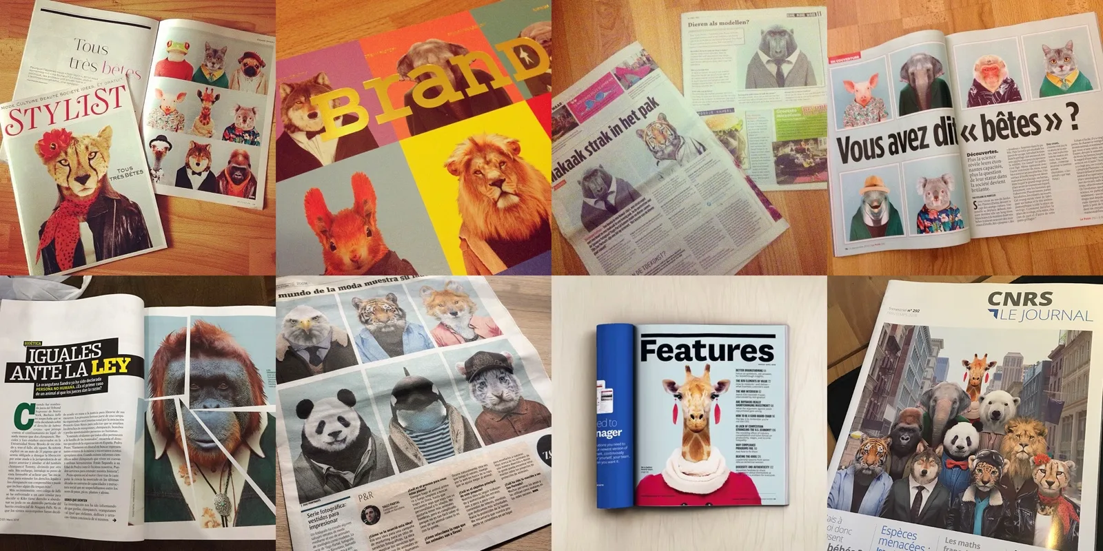 Mosaik internationaler redaktioneller Berichterstattung · Stylist, BrandD Magazine, Le Point, El Mundo, CNRS Le Journal, unter anderem